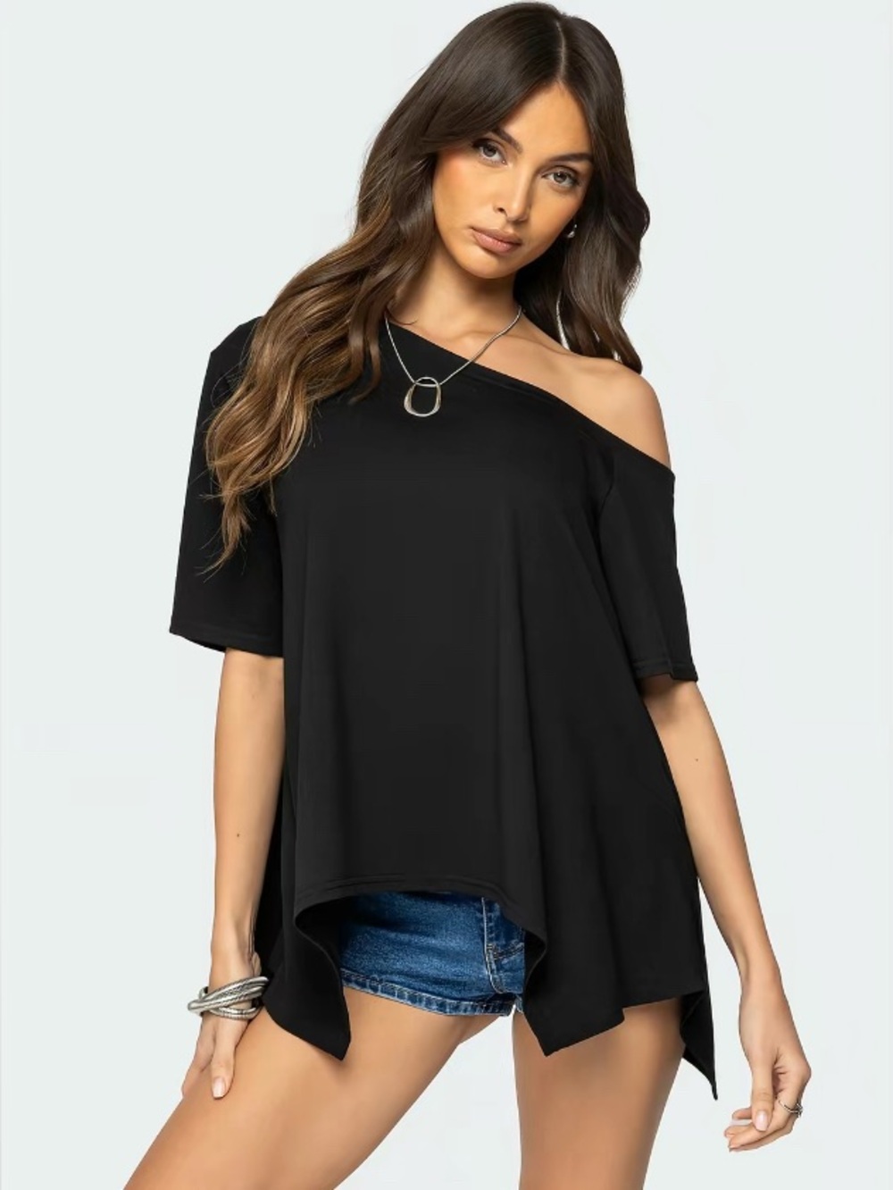 Edikted Black Off the Shoulder Relaxed Top